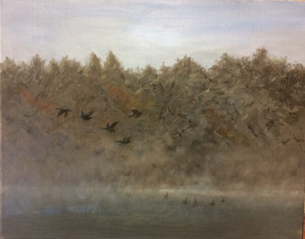 Geese over Misty Pond - Rich Dye Art